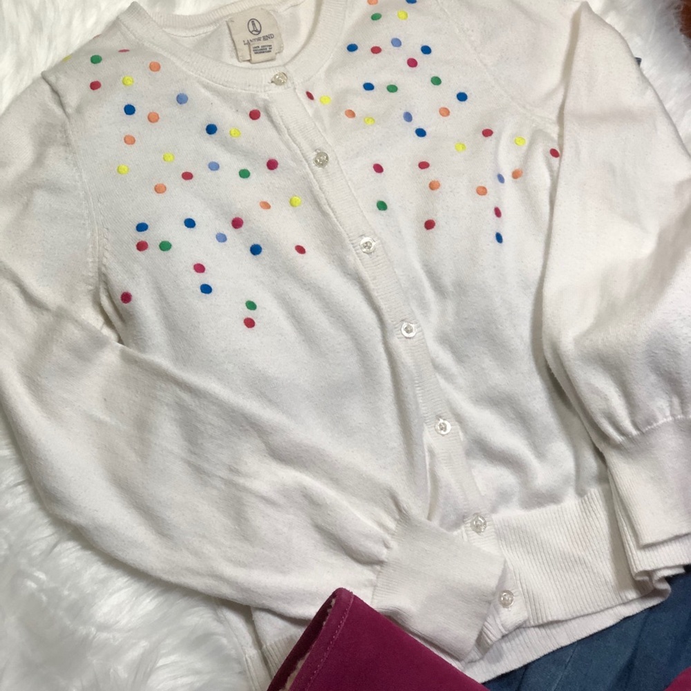 🎉 YAY!!! Lands End Confetti Cardigan White 12-14